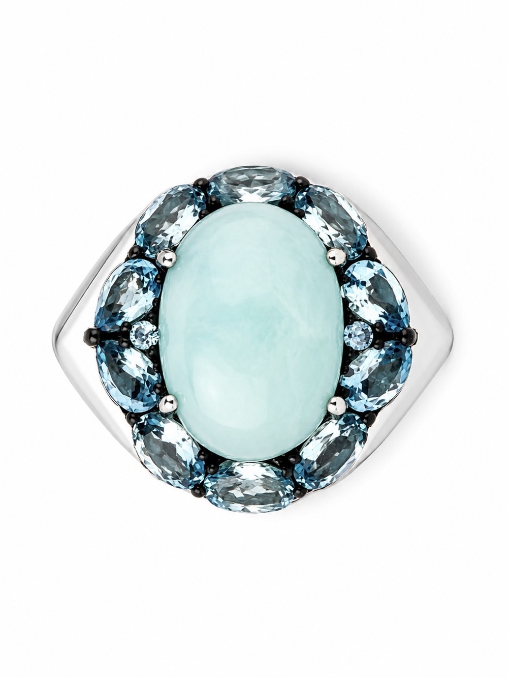 MACY’S • 925 Sterling Silver Aqua Blue Cabochon Statement Ring Size 10